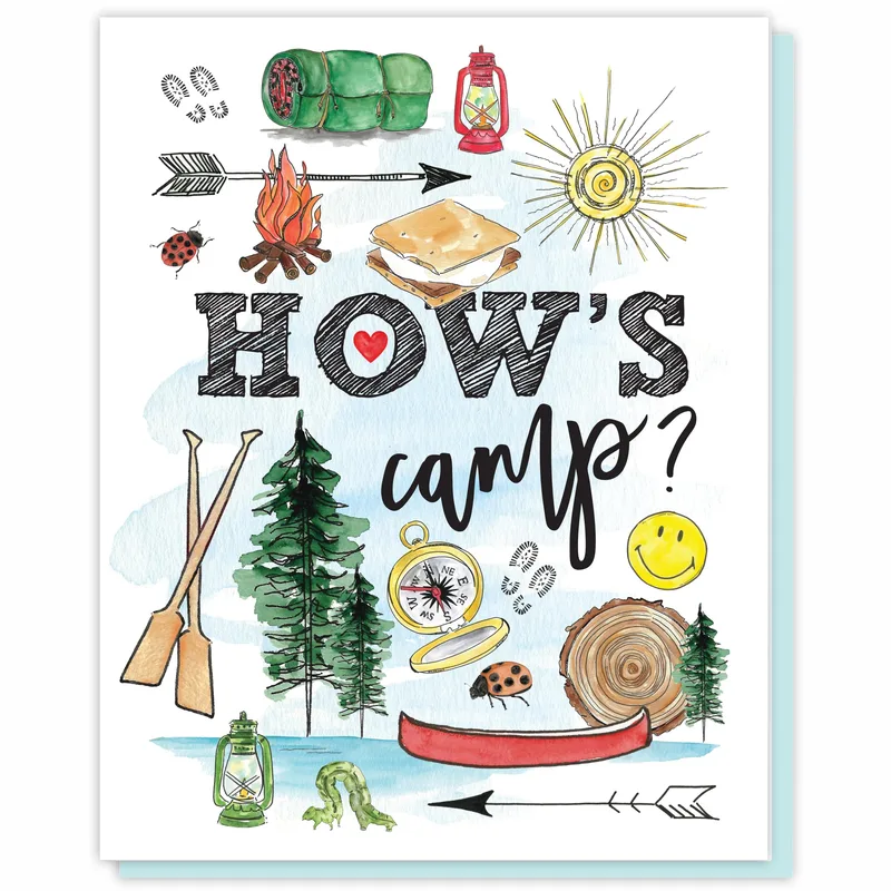Camping Gear Lantern Illustration Card: How's Camp Greeting Note