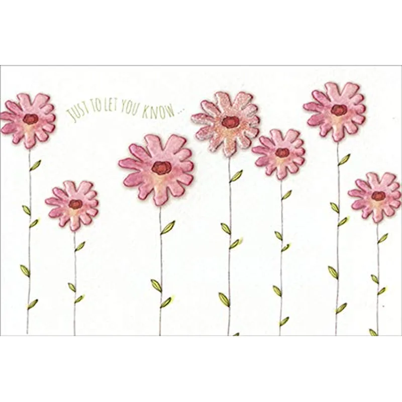 Daisies Line Art Thinking of You Card with Pink Flower Illustration