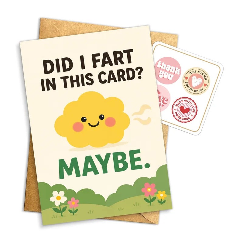 Yellow Cloud Mascot Joke Card: Did I Fart in This Card Maybe
