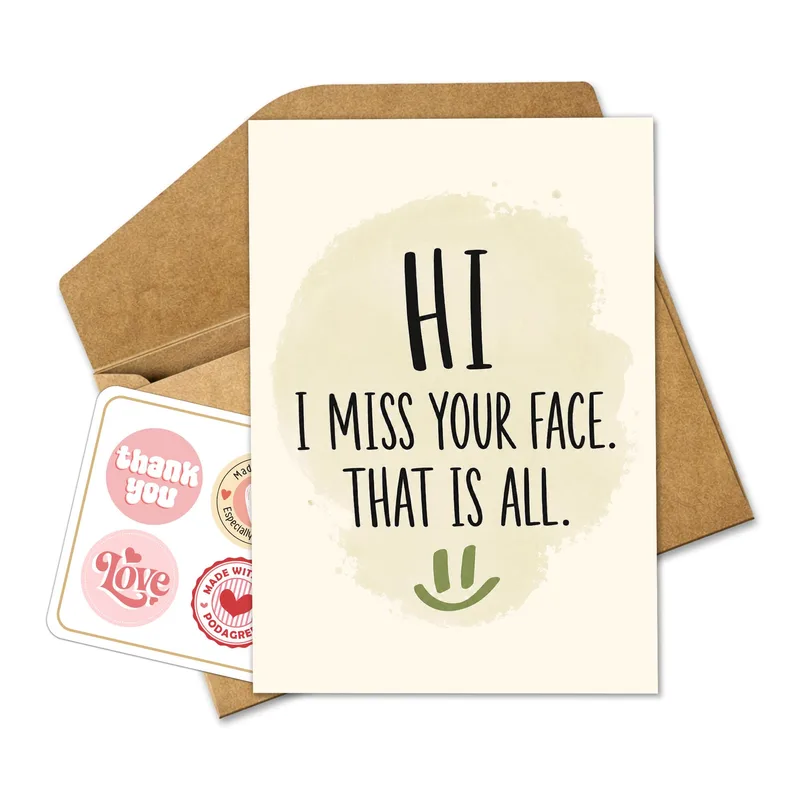 Beige Smiley Face Miss You Card for Funny Sentimental Greetings