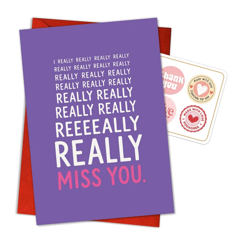 Purple Repeated Really Miss You Card for Humorous Sentiment