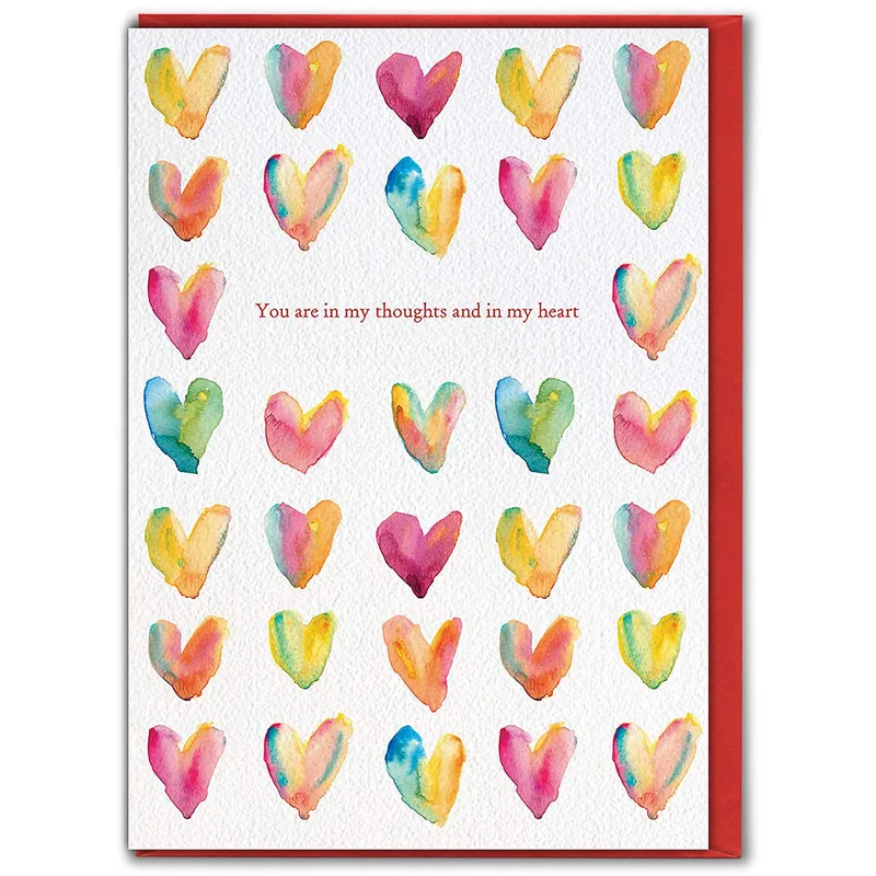 Hearts Pattern Thinking of You Card: Watercolor Hearts Design