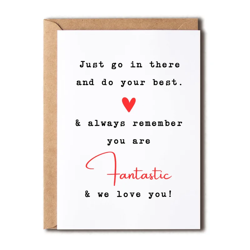 Good Luck Encouragement Card with a Red Heart and Typewriter Text