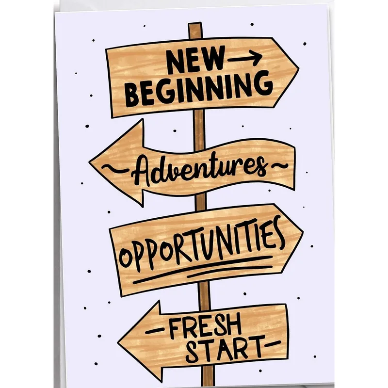 Fresh Start Card with Wooden Signpost Arrows for New Chapters