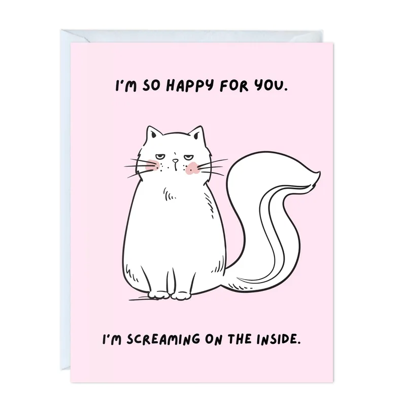 Sarcastic Congratulations Card with a Grumpy White Cat