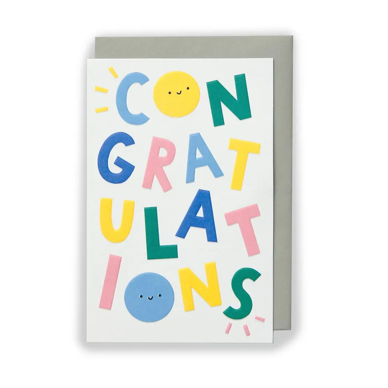 Colorful Congrats Card with Smiley Faces