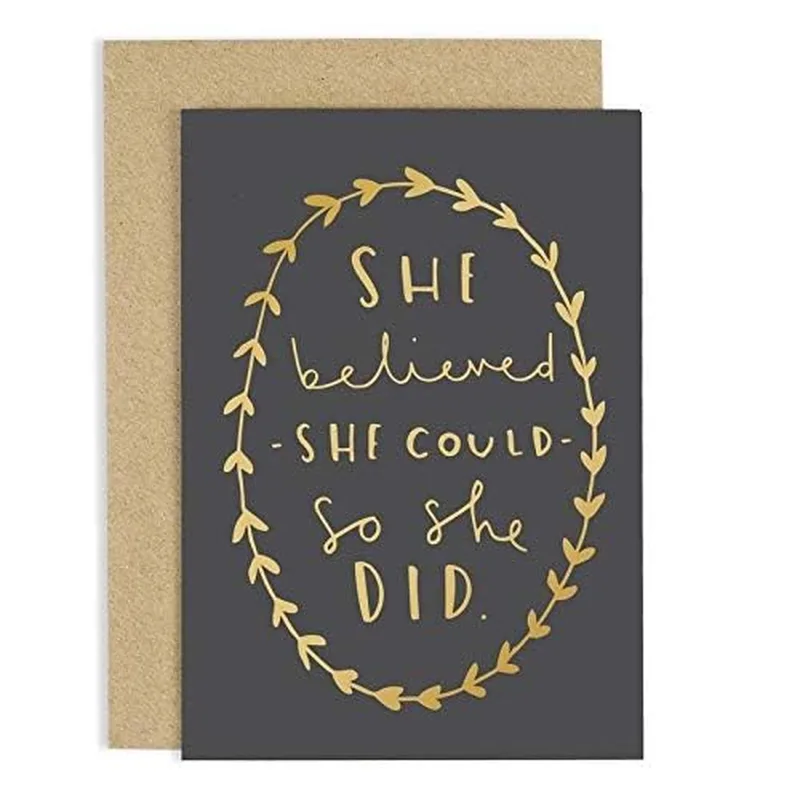 Motivational Woman Card: a gold wreath for her next big step