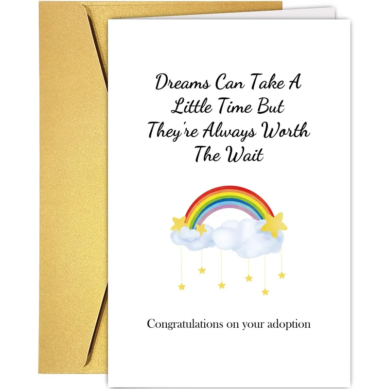Adoption Congratulations Card with a Rainbow and Clouds Design