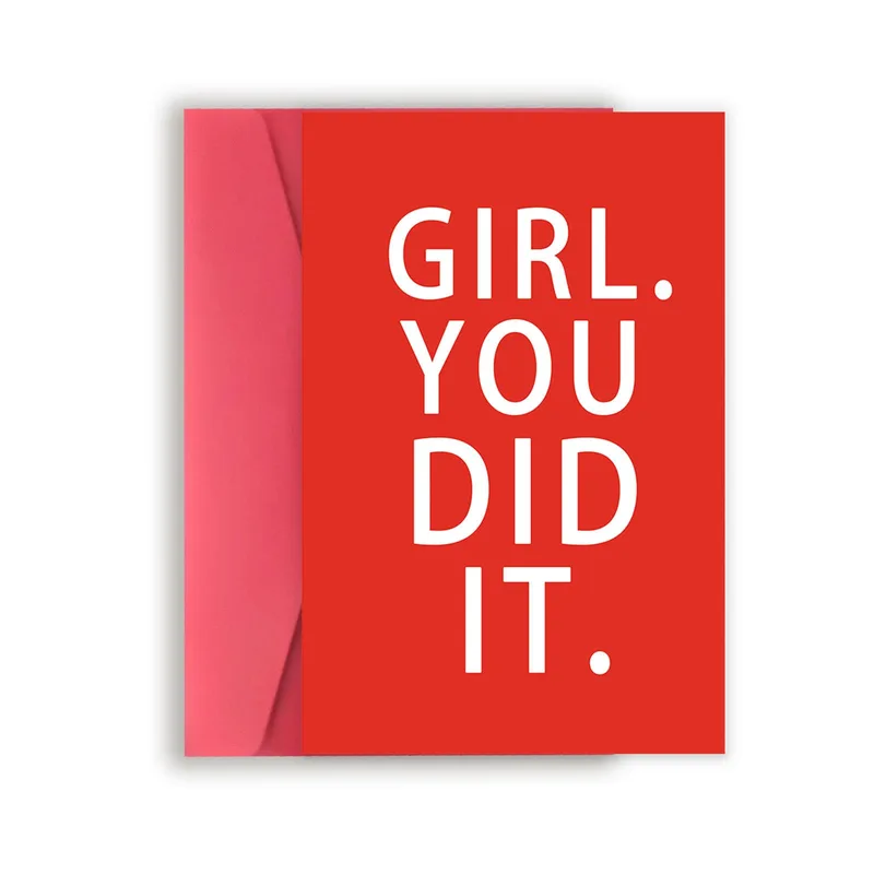 Red White Bold Text Card: Girl, You Did It Congrats Card