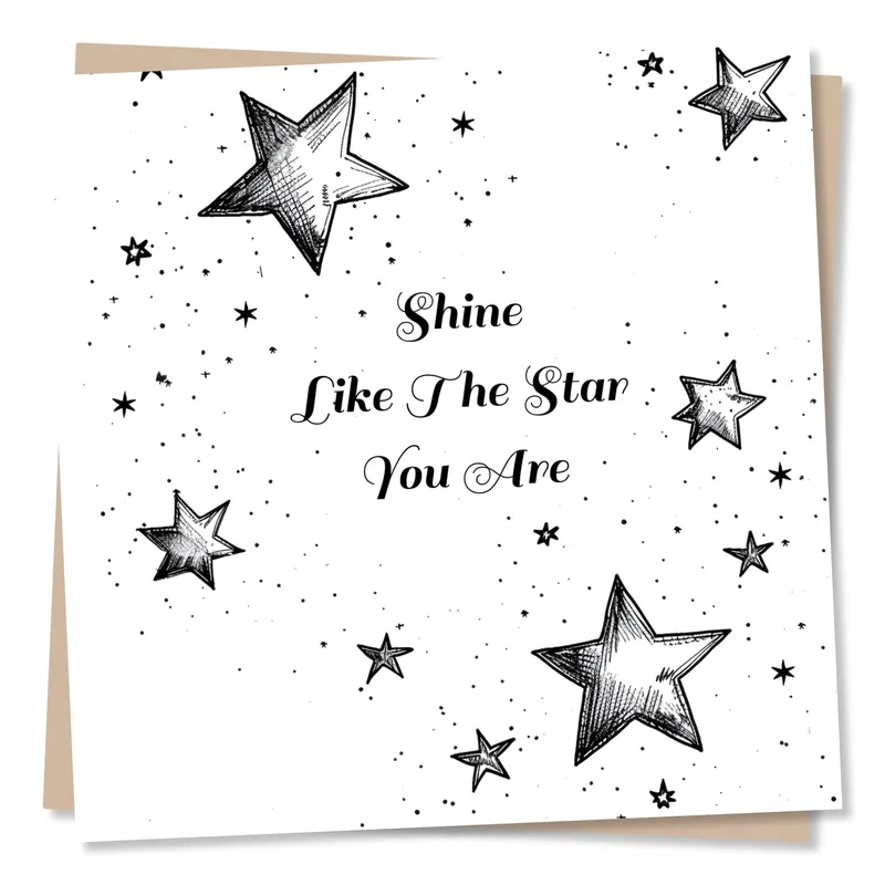 Shine Like a Star Card: Black Sketched Stars for Encouragement