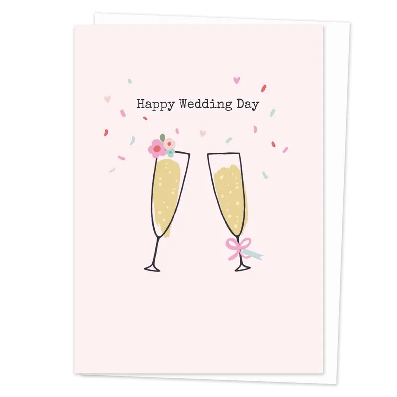 Happy Wedding Card for Newlyweds with Champagne Glasses