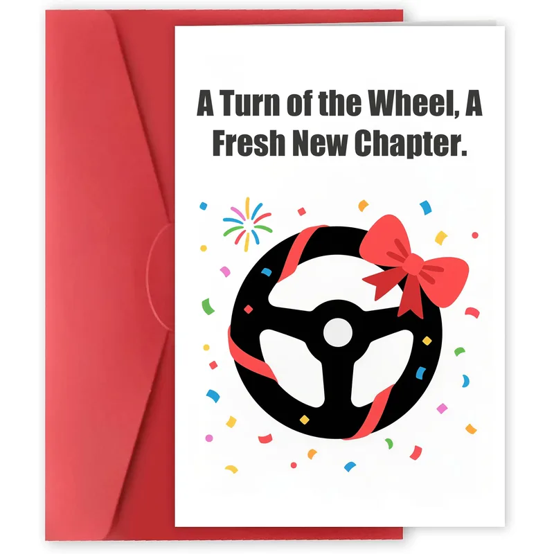 New Driver Congrats Card with a Steering Wheel and Bow