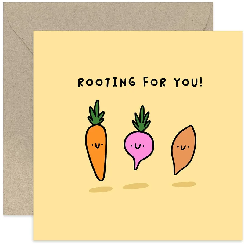 Vegetable Pun Card: Rooting For You Encouragement Card