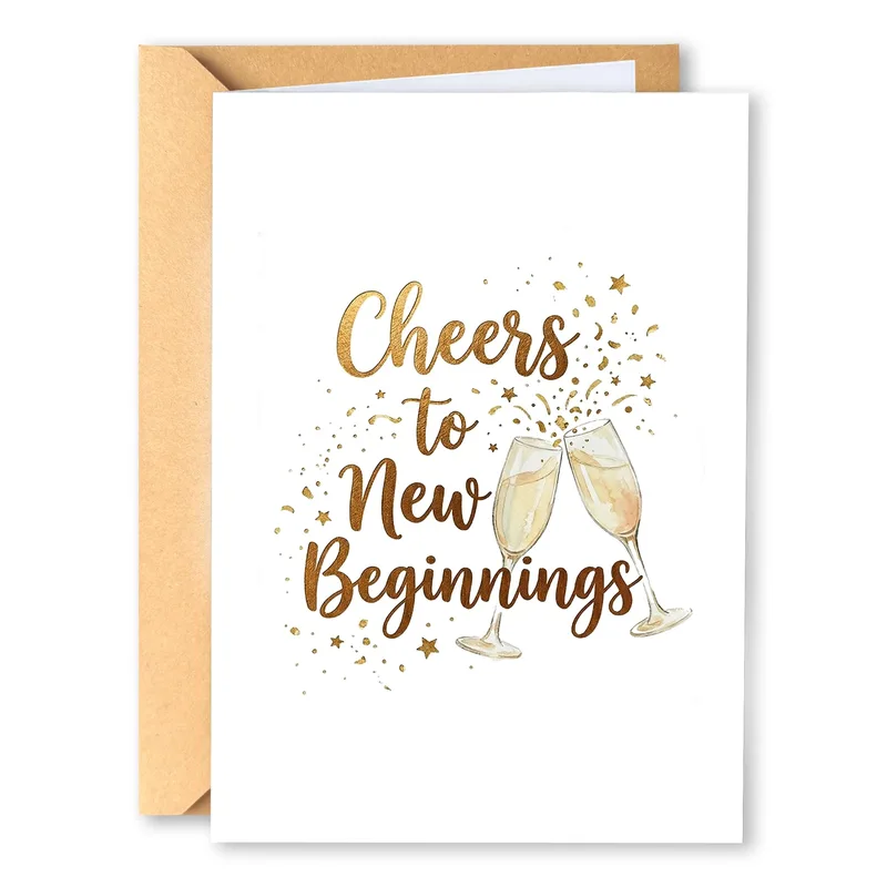 Cheers to New Job Card: Gold Toast Design