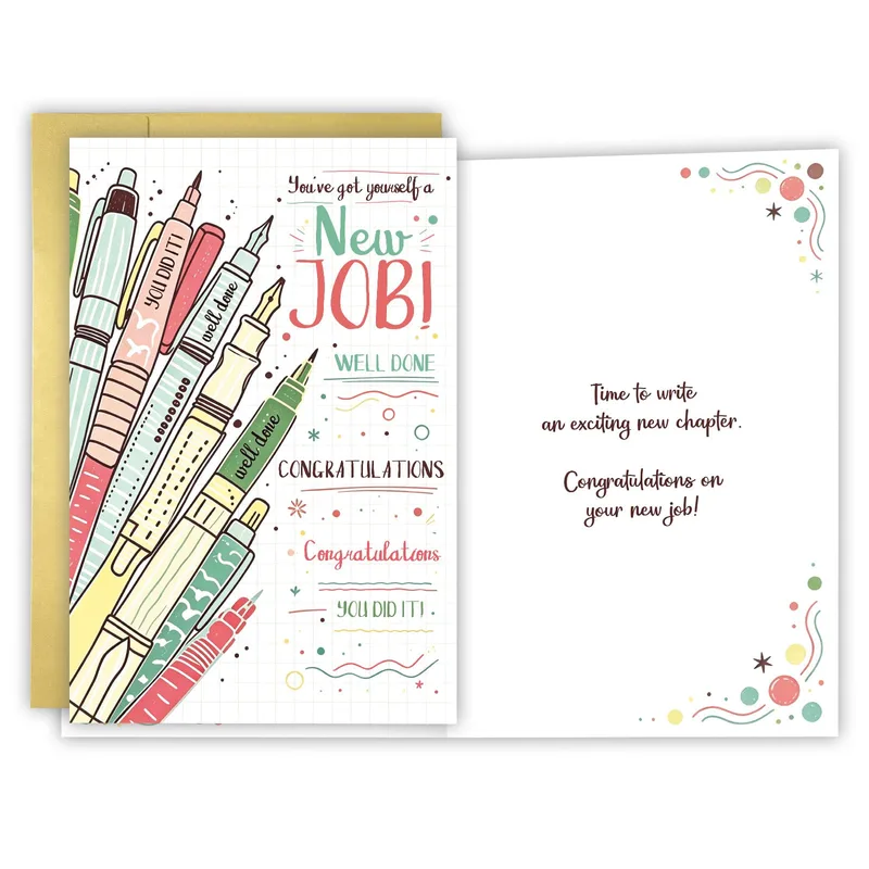 Well Done New Job Card: Pens Doodle Congrats Design
