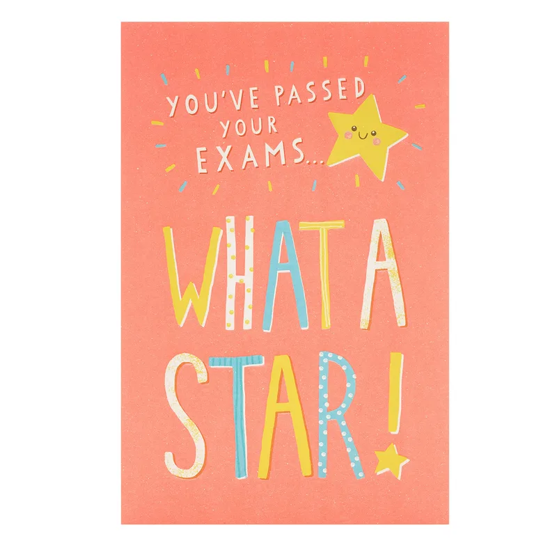 Well Done Exams Card: What a Star, You Passed
