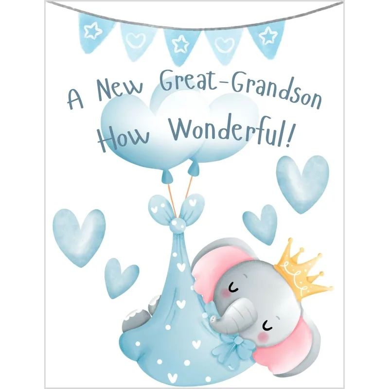 Great Grandson Birth Card: A Blue Elephant Welcome
