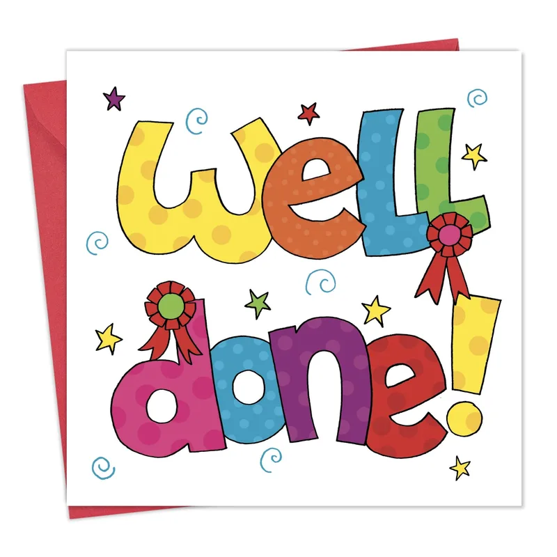 Well Done Congratulations Card with Bold Polka Dot Lettering