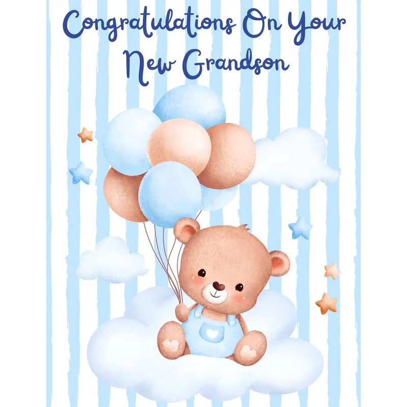 Congratulations New Grandson Card with a Blue Teddy Bear