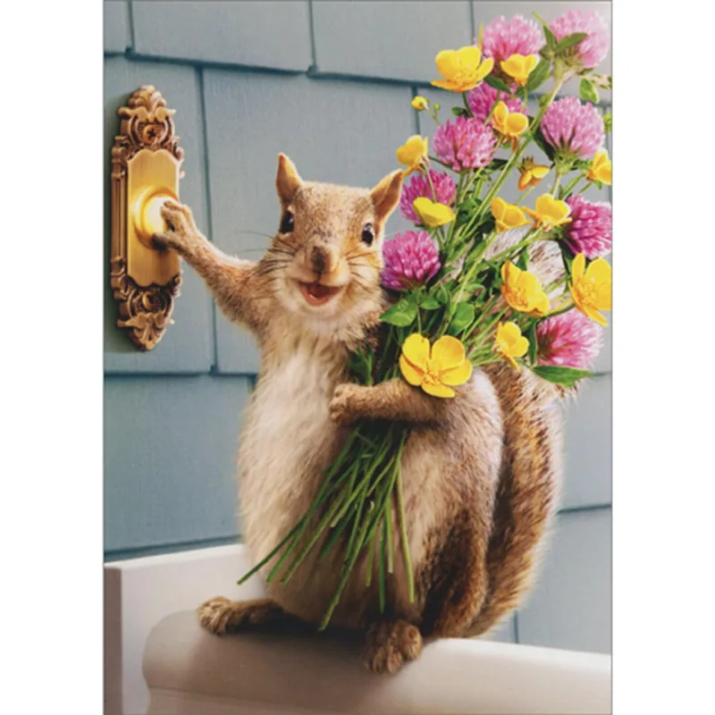 Squirrel with Flowers Card for a New Home Celebration