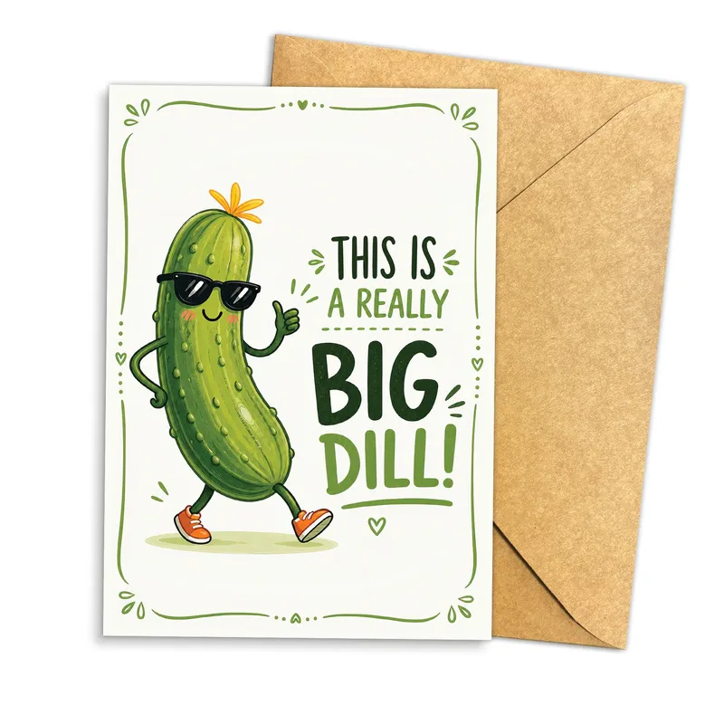 Big Dill Pun Card: A Pickle With Sunglasses Cheers You On
