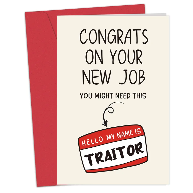 Congrats On Your New Job Card with a Name Tag Joke