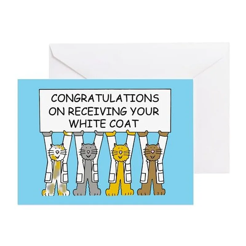 Future Doctor Congrats Card: Four Cats, One White Coat