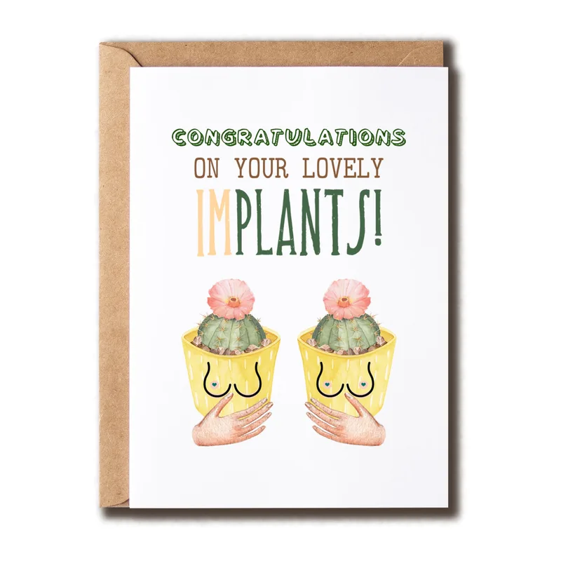 Breast Implant Card with Cactus Pots Design