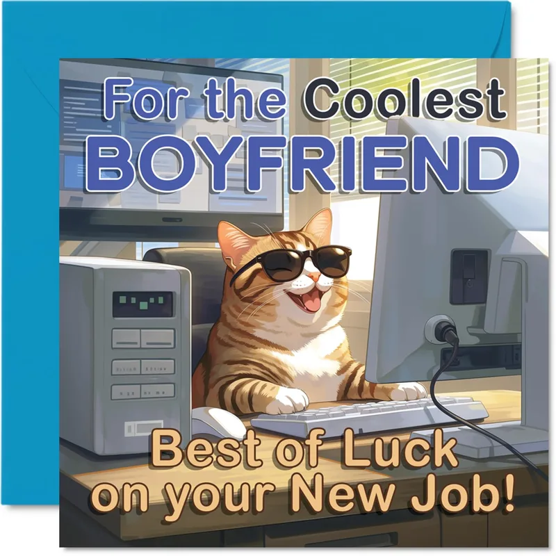Boyfriend New Job Card: Cool Cat, Cooler Start