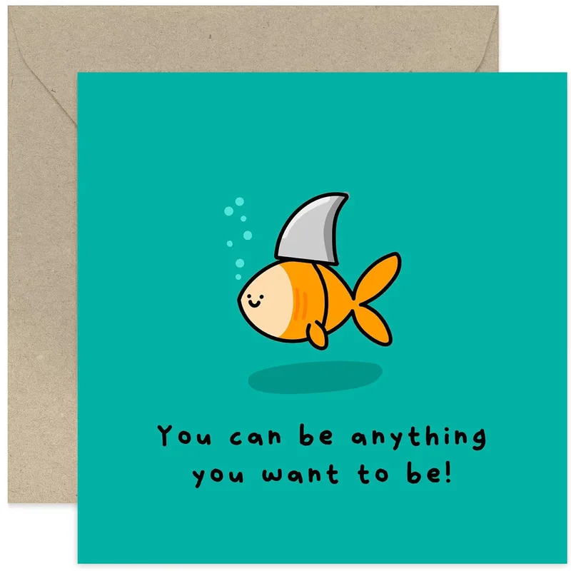 Goldfish with Shark Fin Card – Greeting Card in black