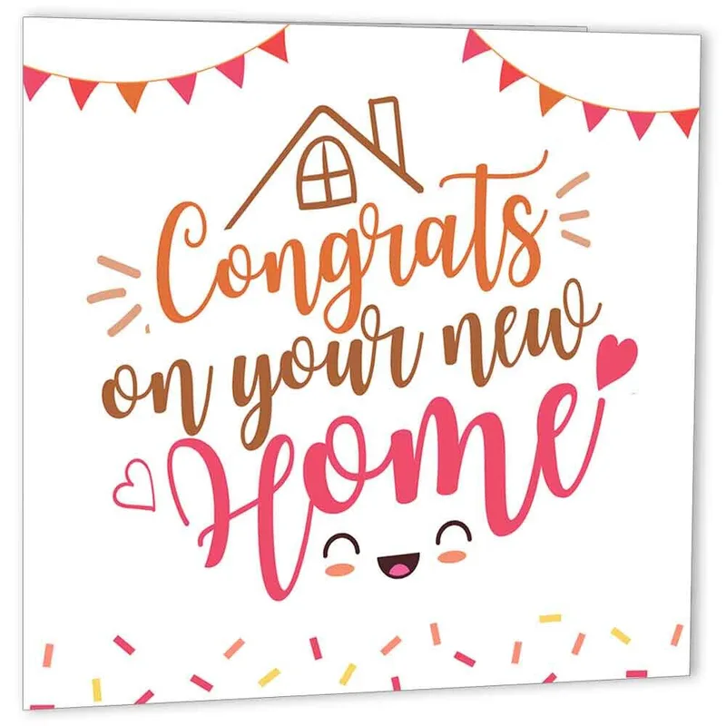 Orange Pink Lettering House Card for a New Home