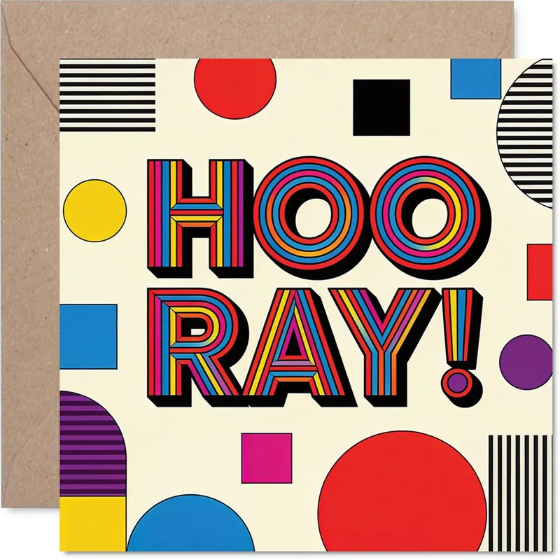 Hooray Congratulations Card with Bold Retro Shapes