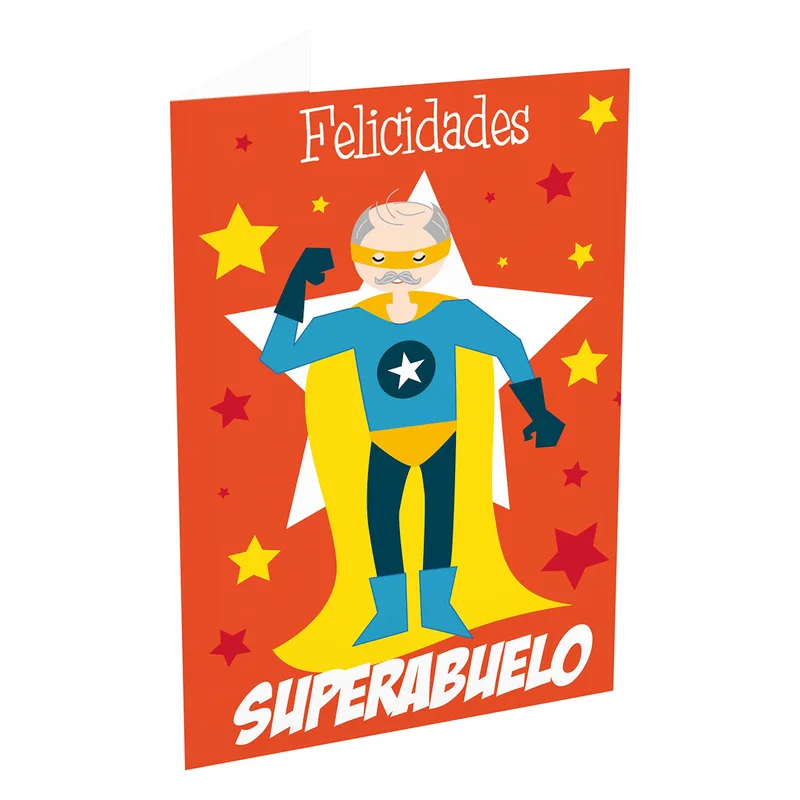 Superabuelo Grandpa Card – Felicidades SUPERABUELO greeting card with cartoon grandpa – Greeting Card in black