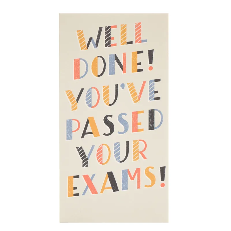 Well Done You've Passed Card: Striped Exam Congrats