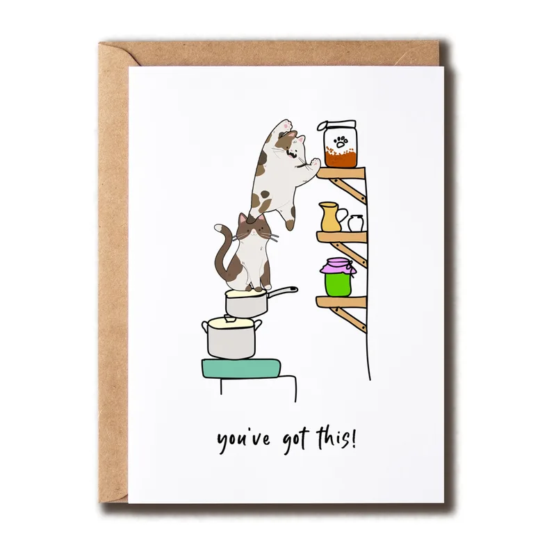 Encouragement Cat Card: Two Cats Climbing for the Jar