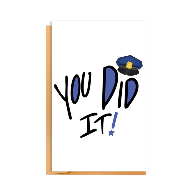 You Did It Congratulations Blue Police Hat Design Card