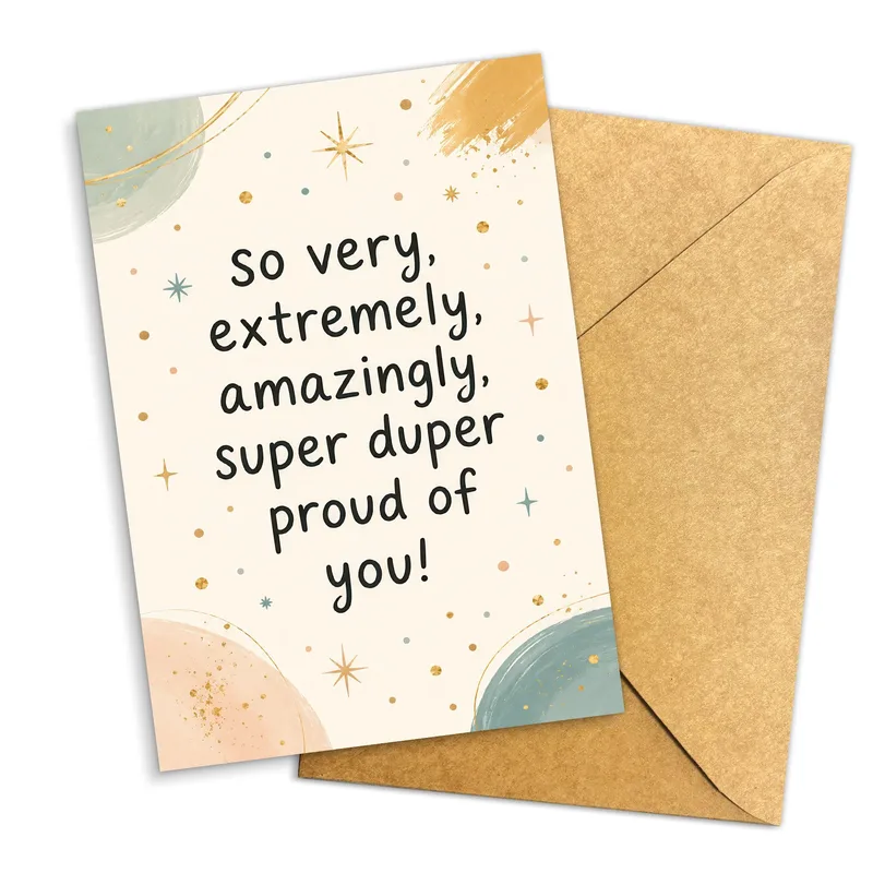 Super Proud Card – Greeting card reading so very, extremely, amazingly, super duper proud of you – Greeting Card in black