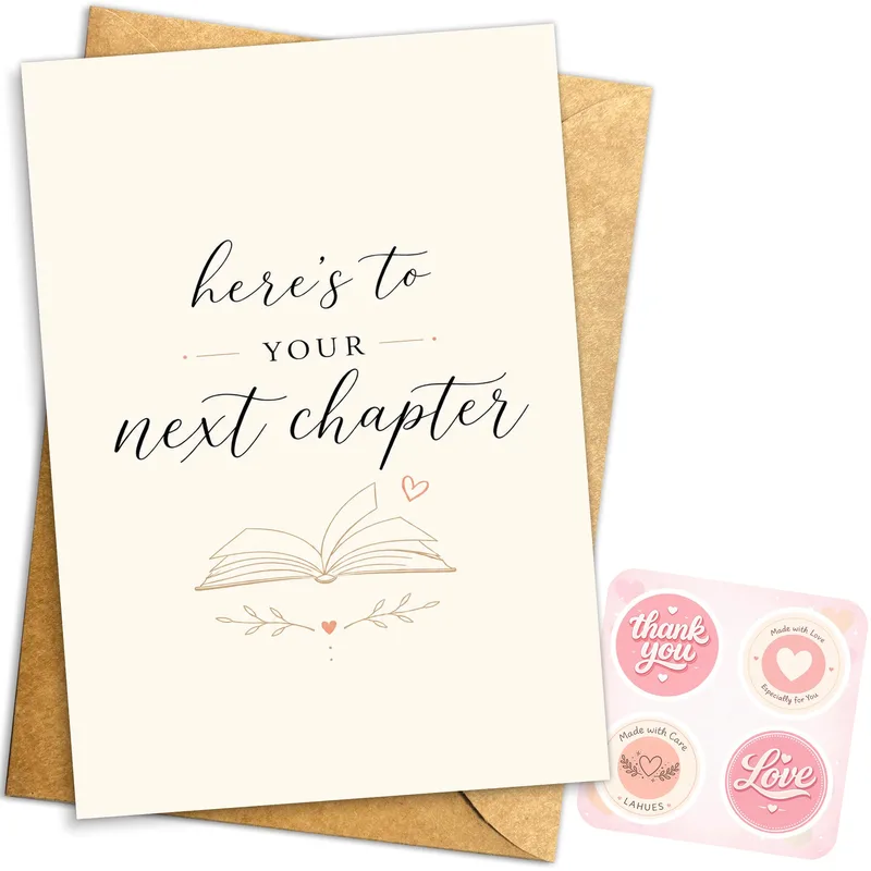Open Book Illustration Card: a line-art book for new beginnings