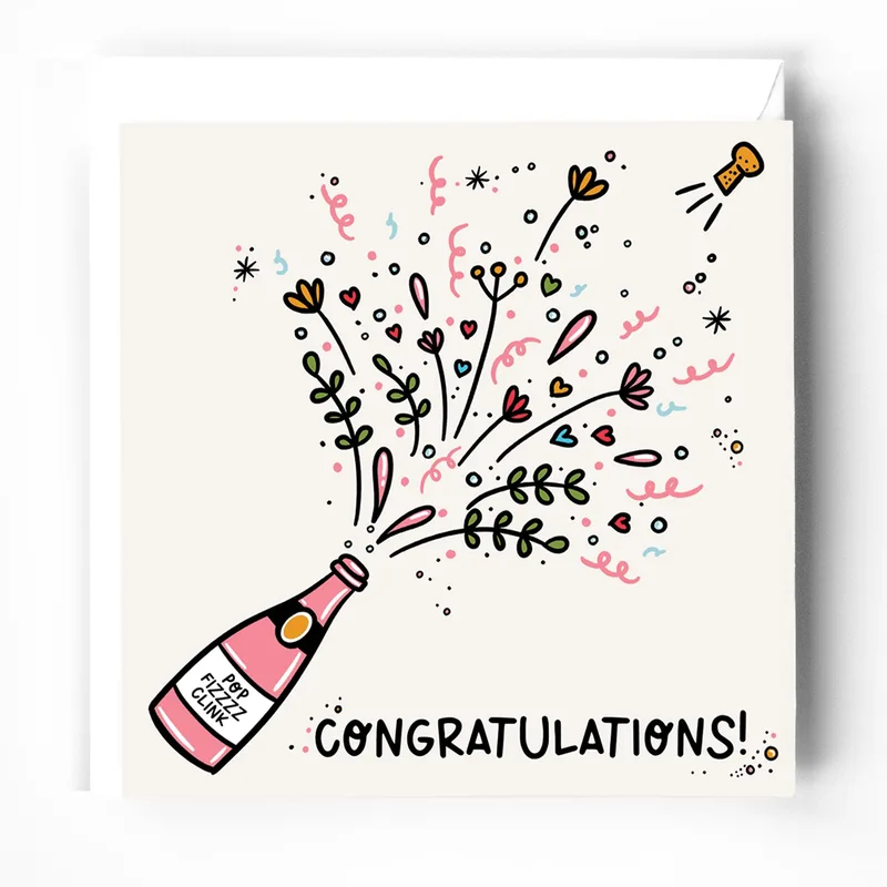 Congrats Bubbly Card: Pink Champagne Confetti Burst