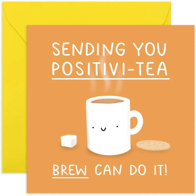 Tea Pun Card: Sending You Positivi-Tea, Brew Can Do It