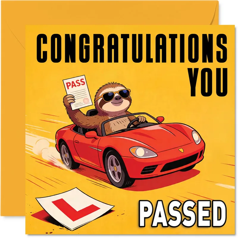 Sloth Driving Car Card: A Pass Certificate Cheer