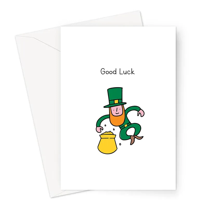 Leprechaun Good Luck Card: A Cartoon Wish for Success