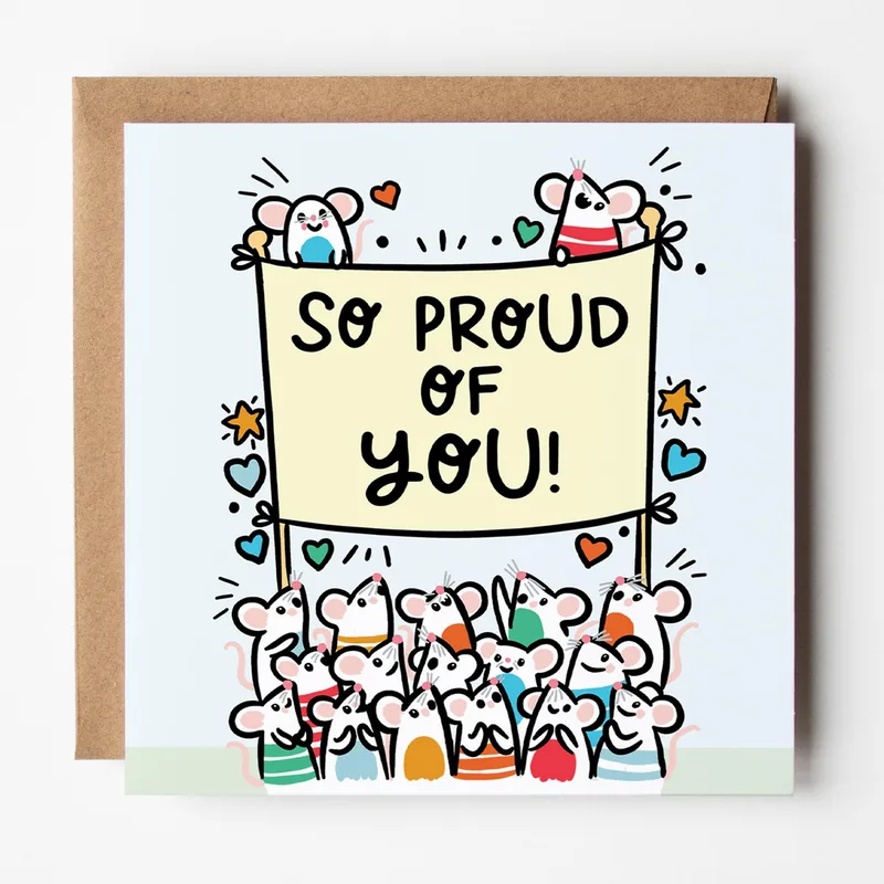 Congratulations Mice Card So Proud of You Banner Design