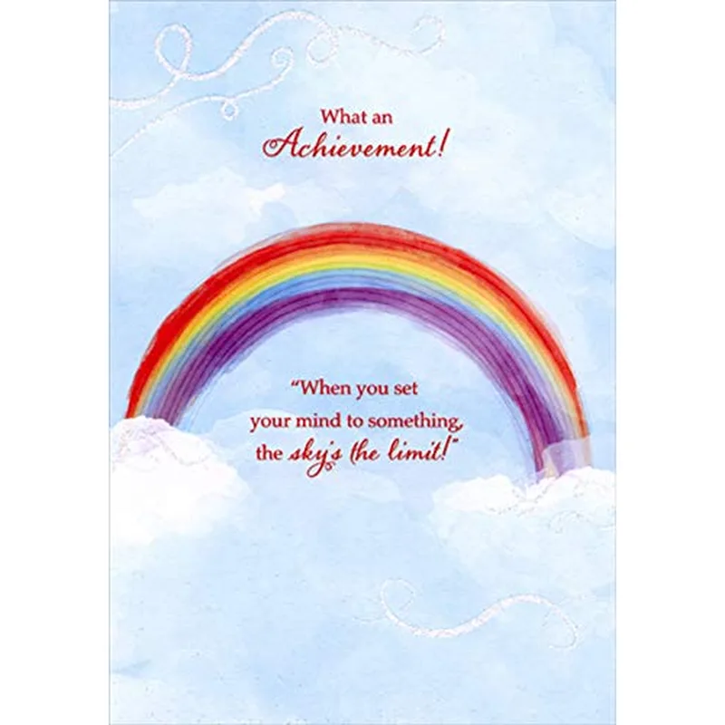 Achievement Congratulations Card with a Rainbow in Clouds