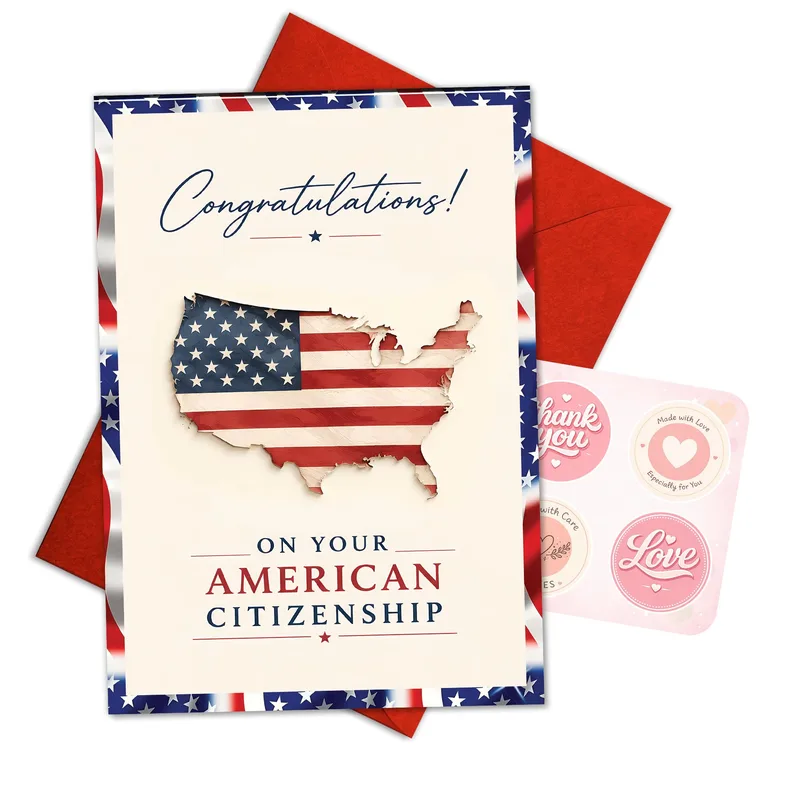 New Citizen Congrats Card: USA Flag Map Design