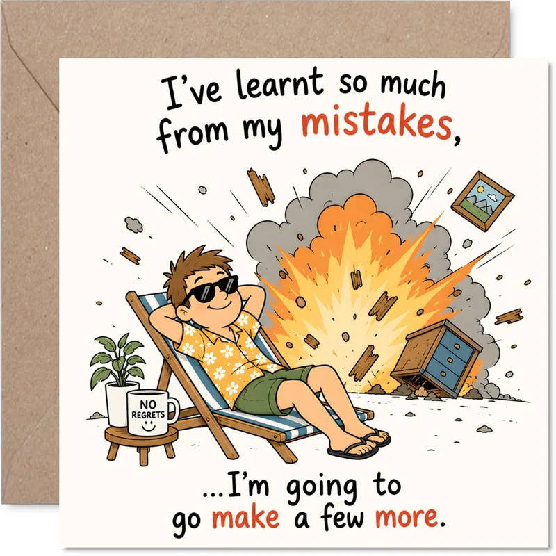 Learnt from Mistakes Card: A Cheeky Cartoon Explosion Greeting