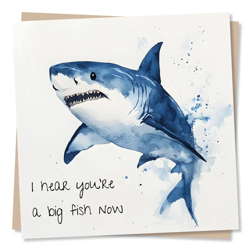 Big Fish Promotion Card with a Watercolor Shark