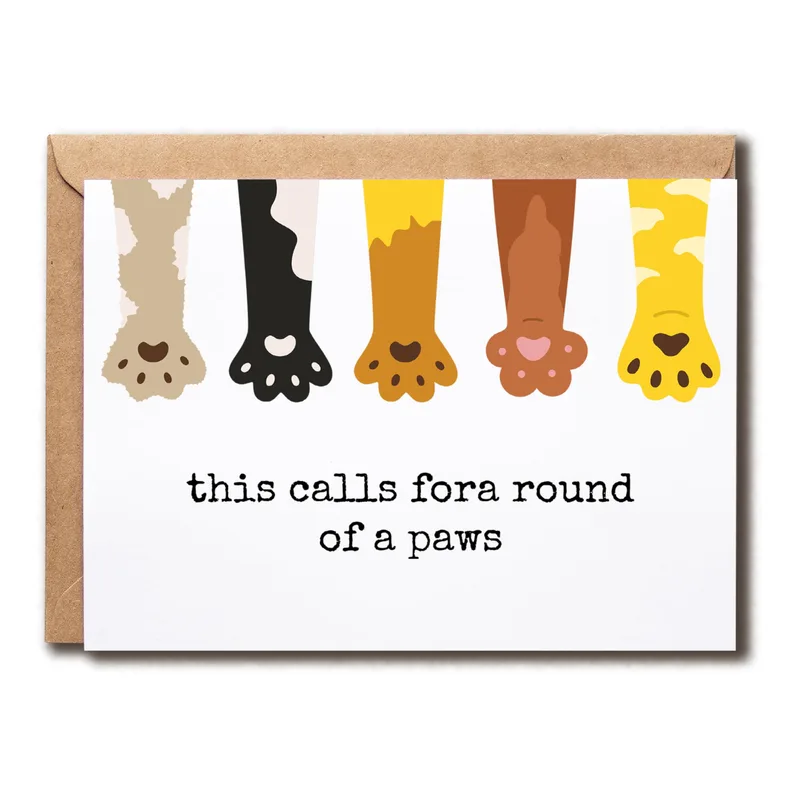 Round of Paws Card: Five Cat Paws for Good News