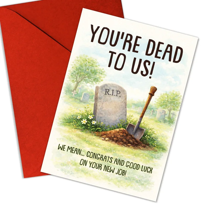 Dead to Us New Job Card: A Tombstone Joke for Your Coworker