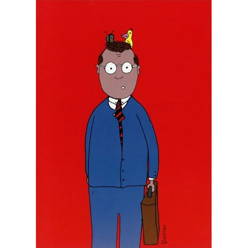 Businessman with Bird Card: A Cartoon for a New Home
